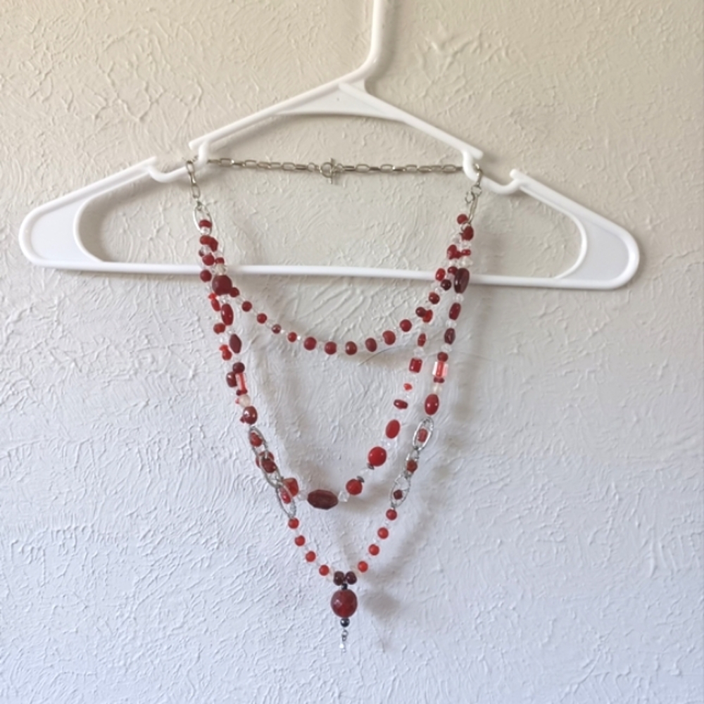 Layered Red Beaded Necklace
